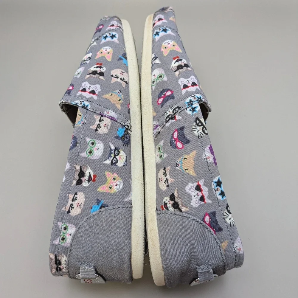 Skechers BOBS for Cats Gray Multi Glasses Cat Print Slip On Flats Womens 8.5